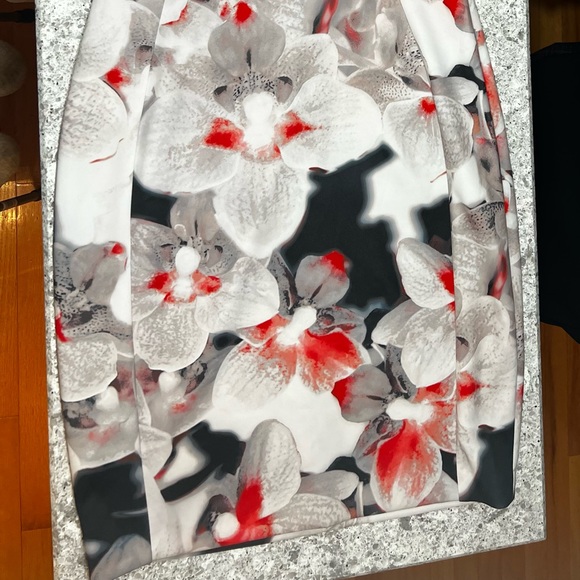 Calvin Klein Floral Scuba Dress, size 6, Floral Colors: white, black and red. - Picture 4 of 7
